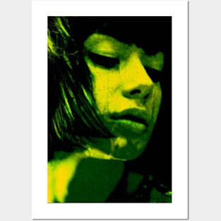 Beautiful girl, liquid on chin. Green, yellow. Dark sci-fi, beautiful. Posters and Art